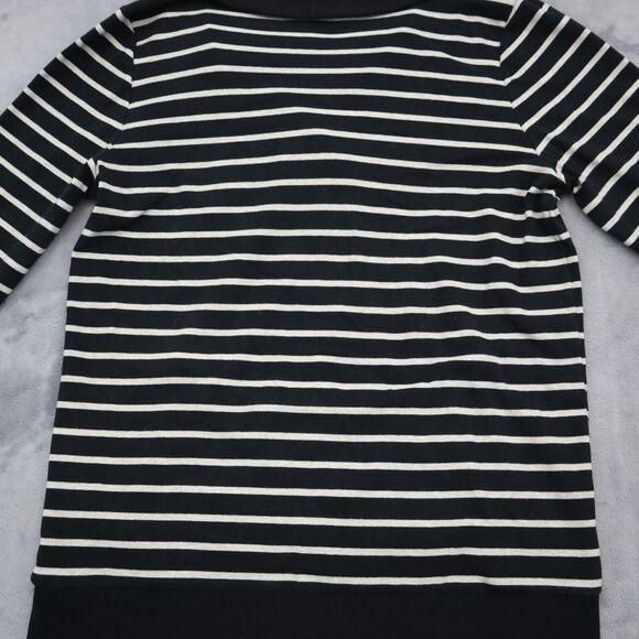 Banana Republic Sweater Womens M Black Long Sleeve Button Stripe Knit Pullover - Picture 15 of 16